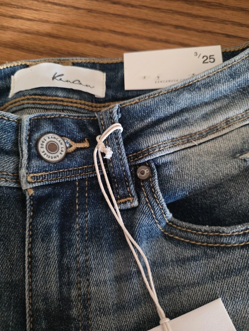 NWT Kancan Bermuda Denim Shorts Size 3/25 Distressed Stretch Cuffed